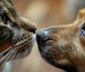 cat and dog nose to nose interspecies friendship