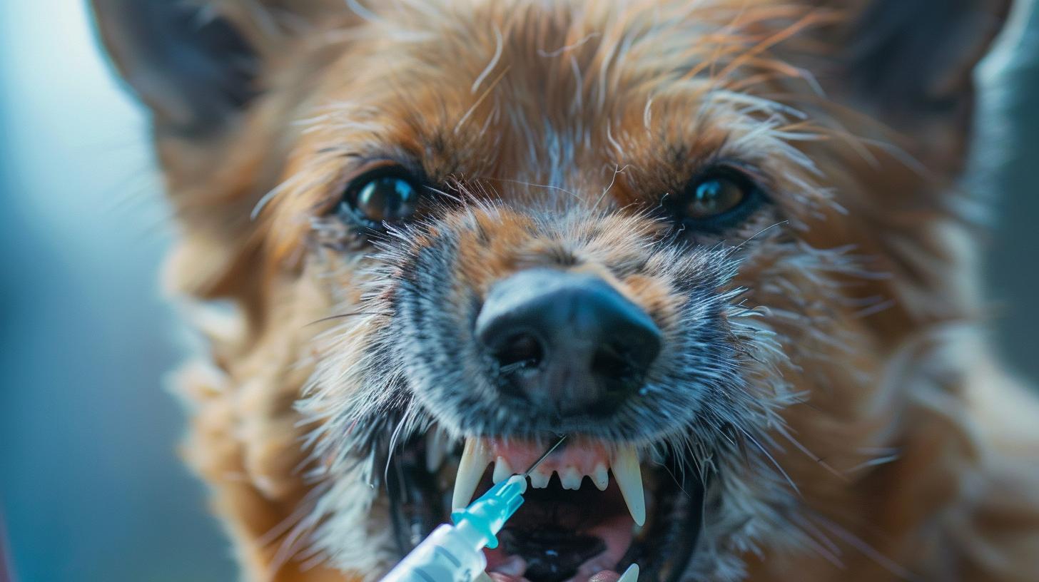 Close-up of a brown dog snarling with visible teeth.